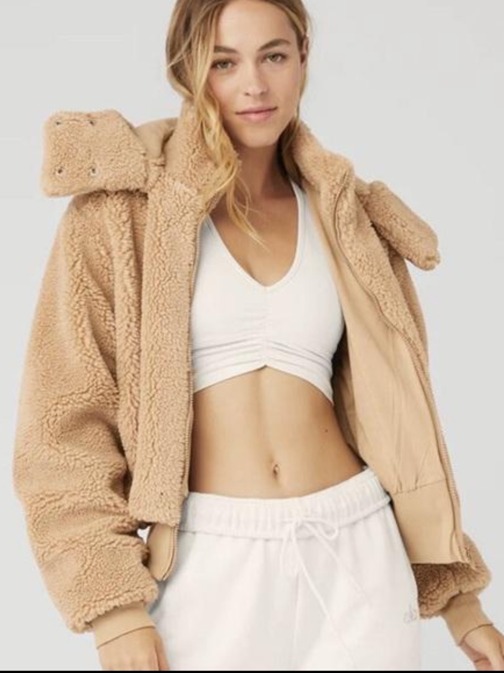 Alo Yoga Foxy Sherpa Jacket Camel Beige Size XS